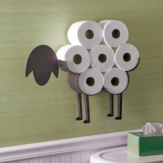 Sheep Toilet Paper Holder Stand – Decorative Black Metal Bathroom Organizer