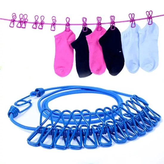Flexible Clothesline with 12 Adjustable Clothespins