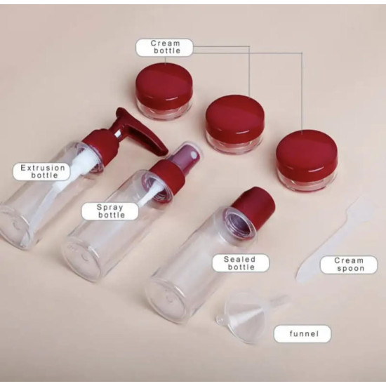 Set of 6 clear plastic cosmetic bottles Set of 6 clear plastic cosmetic bottles