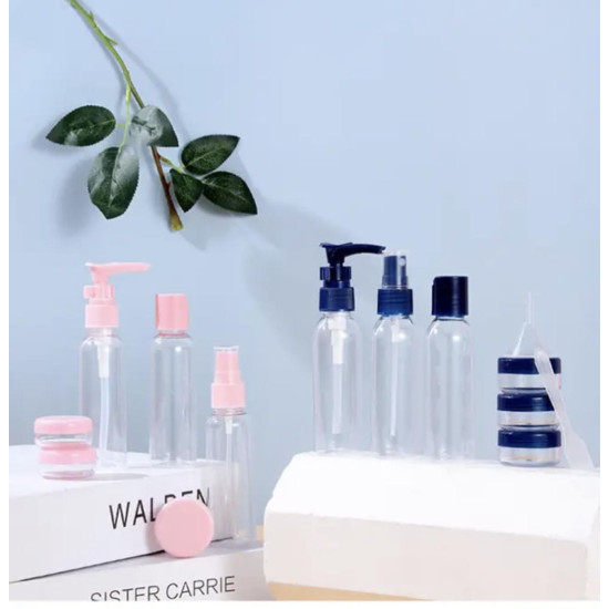 Set of 6 clear plastic cosmetic bottles Set of 6 clear plastic cosmetic bottles
