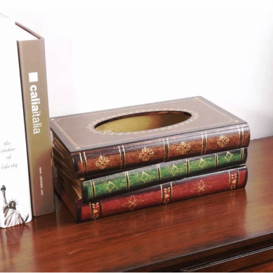 Book Design Tissue Box Holder – Decorative Tissue Organizer