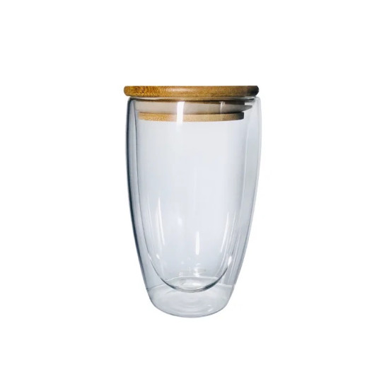 Double Wall Glass Cup with Bamboo Lid Double Wall Glass Cup with Bamboo Lid