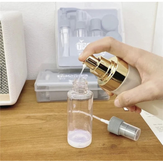Set of 6 clear plastic cosmetic bottles Set of 6 clear plastic cosmetic bottles
