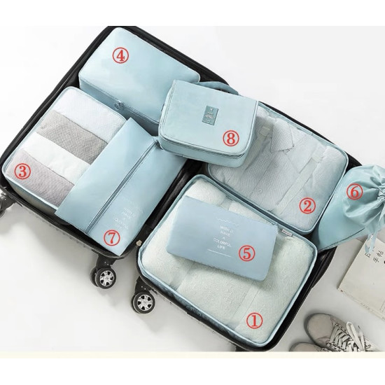 Bag Organizer (8 Pieces) – Travel Packing Cubes Set for Clothes and Luggage Organization