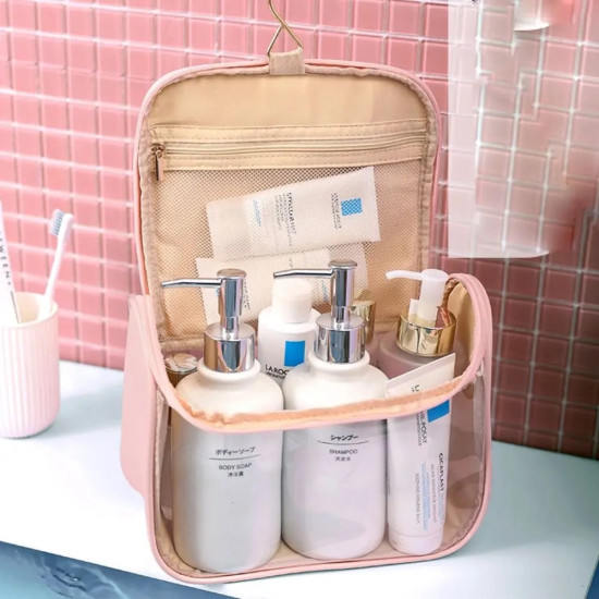 Waterproof Transparent Cosmetic Travel Bag with Hanging Hook