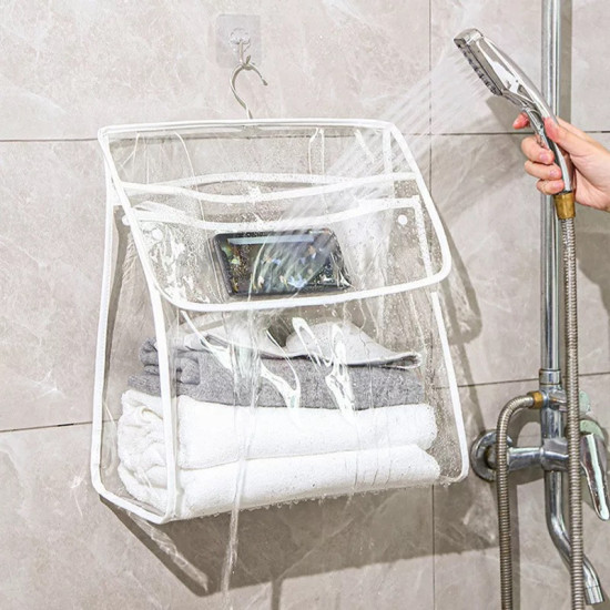 Waterproof Bathroom Clothes Storage Bag with Phone Holder Waterproof Bathroom Clothes Storage Bag with Phone Holder
