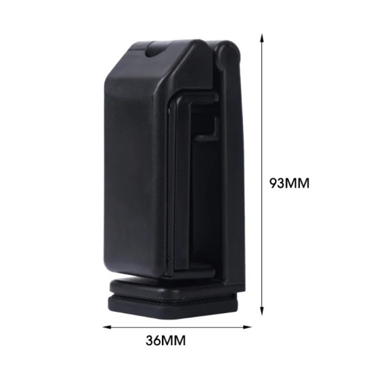 Black compact foldable phone holder with adjustable clamp base