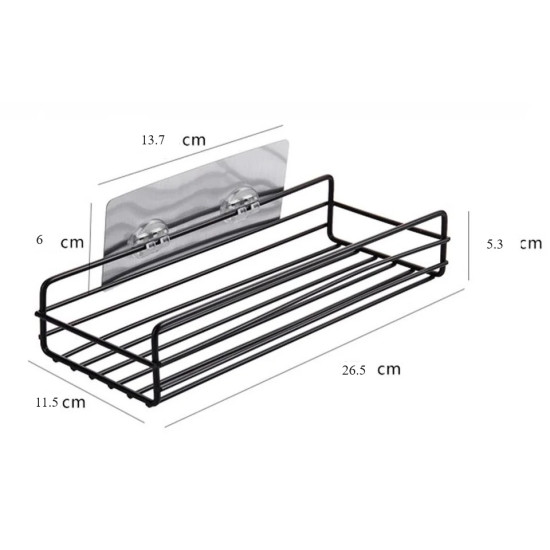 Black Metal Adhesive Wall-Mounted Storage Basket Black metal adhesive wall-mounted storage basket with clear backing and suction cups