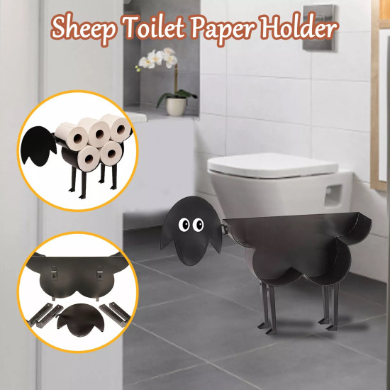 Sheep Toilet Paper Holder Stand – Decorative Black Metal Bathroom Organizer Sheep Toilet Paper Holder Stand – Decorative Black Metal Bathroom Organizer