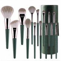 طقم فرش مكياج فاخر 14 قطعة مع حافظة جلدية