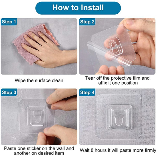 Clear Strong Double-Sided Adhesive Stickers for Mounting and Fixing Clear double-sided adhesive stickers being installed on a wall and item with protective film removal