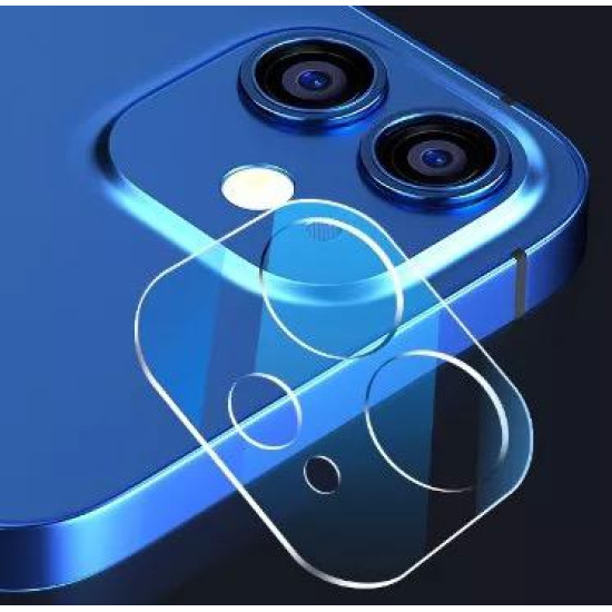 Clear glass camera lens protector with three cutouts for blue iPhone camera module