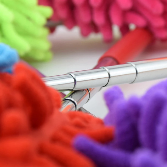 Versatile Multi-Use Cleaning Duster with Telescopic Metal Handle Colorful microfiber cleaning dusters with soft chenille loops and shiny metal telescopic handles