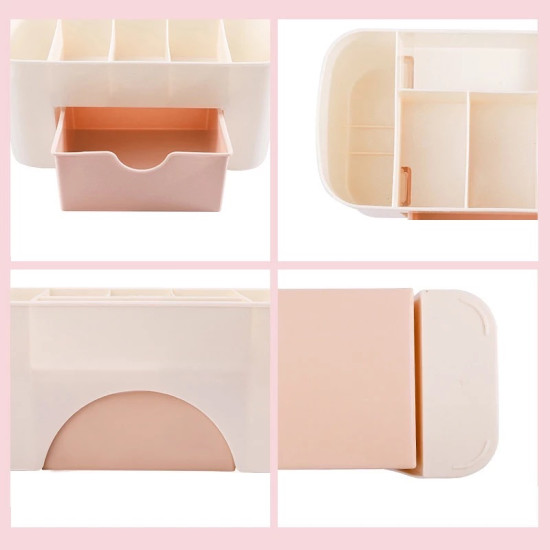 Multipurpose Cream Makeup Organizer with Peach Drawer cream makeup organizer with multiple compartments and a peach pull-out drawer