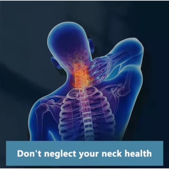 Digital Illustration of Neck Pain Area Digital illustration highlighting neck pain area in red on a transparent human skeleton