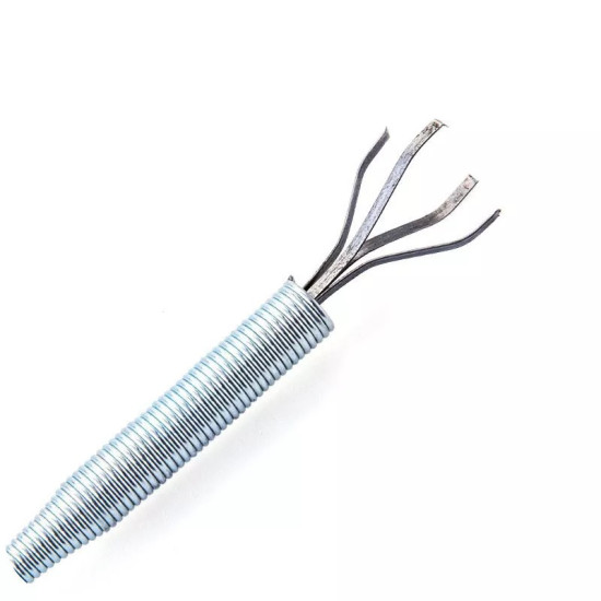 Flexible Metal Pickup Tool with Four Curved Claw Tips and Spring Handle Flexible metal pickup tool with four curved claw tips and a coiled spring handle