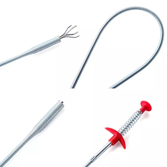 Flexible Pickup Tool with Red Handle and Claw Tips Flexible metal pickup tool with red handle and claw-like grabbing tips