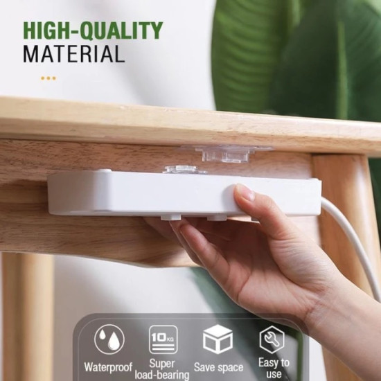 Clear Strong Double-Sided Adhesive Tape for Mounting Hand attaching clear strong double-sided adhesive tape under a wooden table for mounting