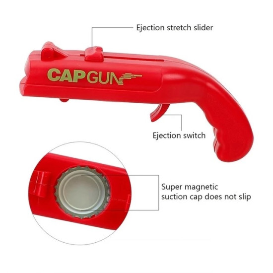 Multiuse Red Bottle Cap Opener with Ejection Slider Red plastic bottle cap opener with ejection switch and magnetic suction cap for easy opening