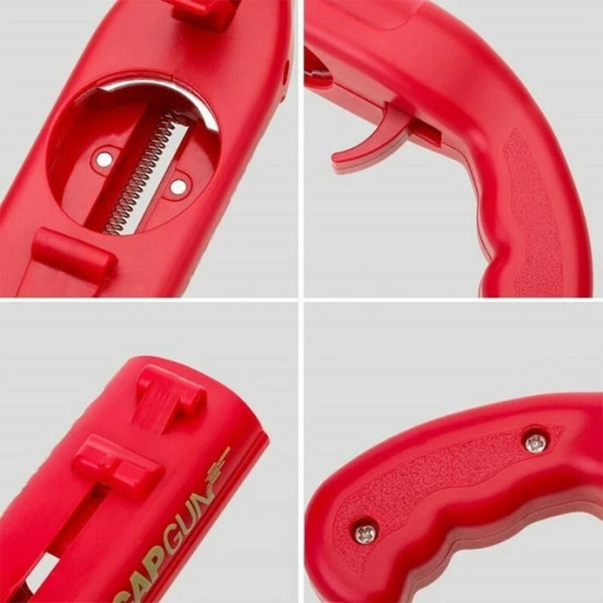 Multiuse Red Plastic Bottle Cap Opener with Curved Handle Red plastic multiuse bottle cap opener with curved handle and spring mechanism