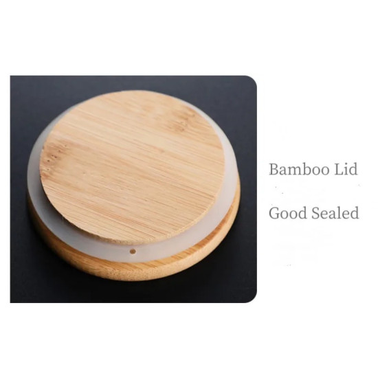 Round bamboo lid with white silicone seal for airtight closure