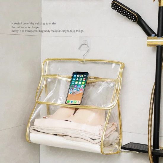 Waterproof Bathroom Clothes Storage Bag with Phone Holder