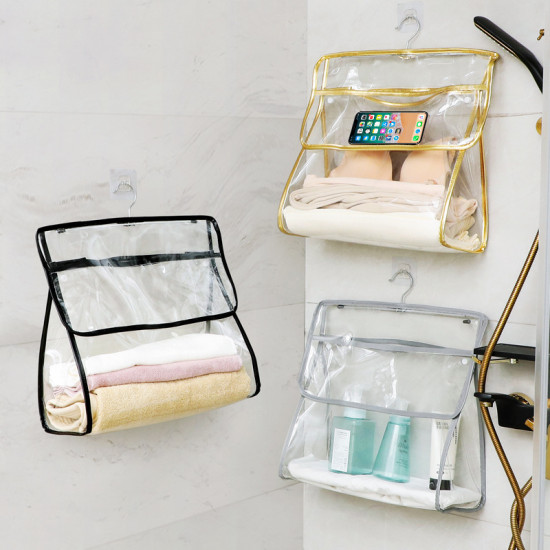 Waterproof Bathroom Clothes Storage Bag with Phone Holder
