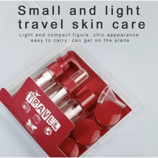 Set of 6 clear plastic cosmetic bottles
