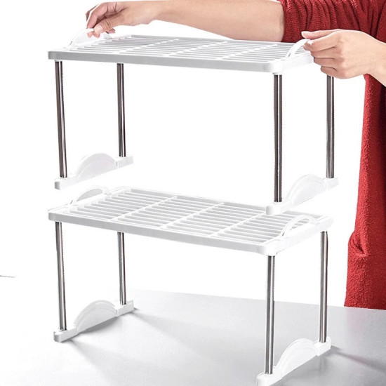 White multi-layer plastic and metal storage rack with handles for kitchen or office organization