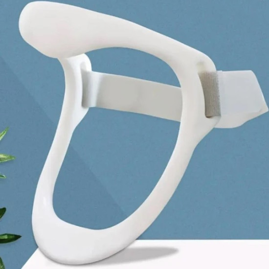 Smart Neck Brace for Posture Correction and Improvement White neck posture corrector with open frame design and adjustable strap for neck alignment support
