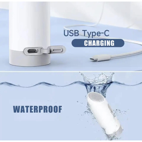 شطاف محمول أبيض مقاوم للماء مع منفذ شحن USB Type-C وغطاء قابل للفصل
