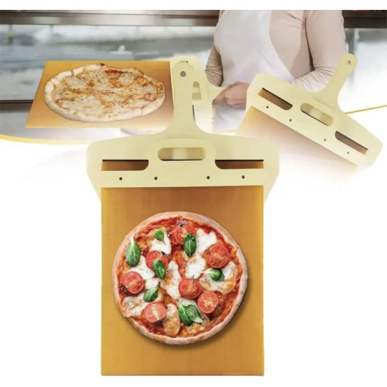 Yellow Pizza Dough Peel with Handle for Transferring Dough and Pizzas Yellow pizza dough peel with handle for sliding dough and transferring pizzas